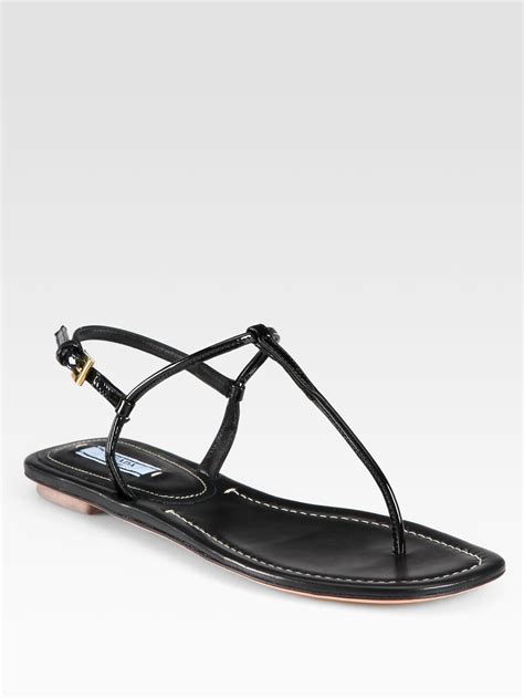 prada patent leather thong sandals|Patent leather thong sandals in black .